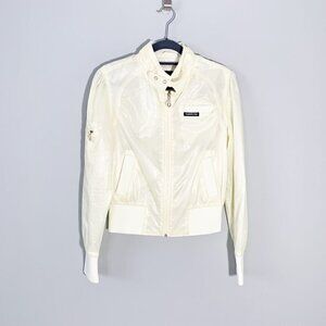MO x Members Only pale‎ yellow long sleeve crop length full zipper jacket